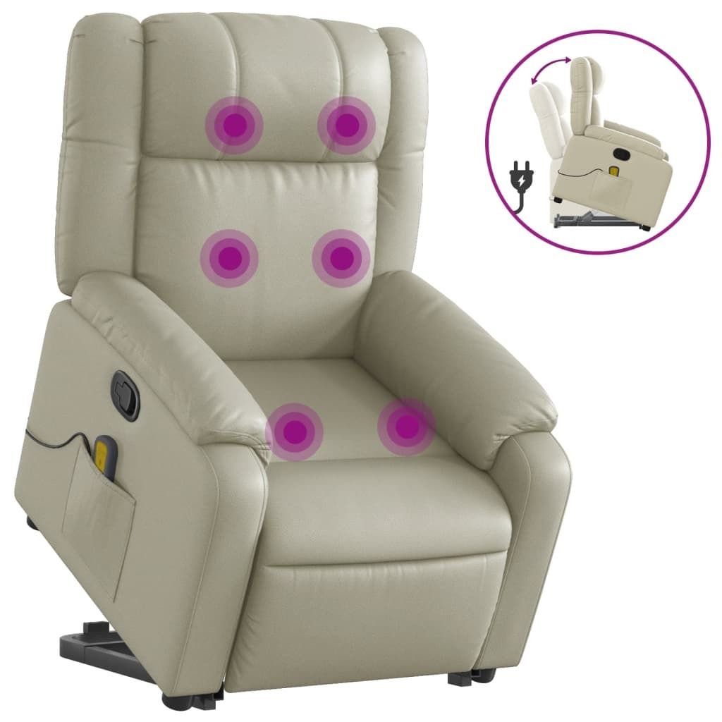 vidaXL Fauteuil de massage avec releveur Crème Similicuir Image du produit 