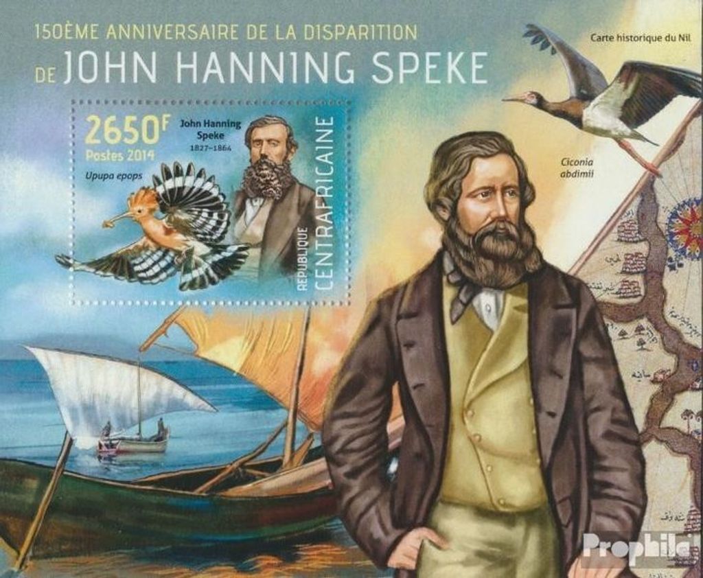 Briefmarken Zentralafrikanische Republik 2014 Mi Block 1113 (kompl. Ausgabe) postfrisch John Hanning Speke