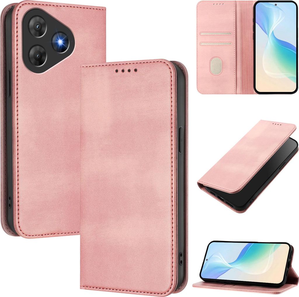 Handyhülle für Blackview Oscal Flat 2 / Flat 2C, Vintage Leder RFID Schutz Kartenfach Standfunktion Magnetische Klapphülle Pink