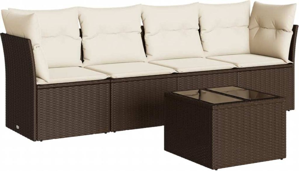 5-tlg. Garten-Sofagarnitur mit Kissen Braun Poly Rattan