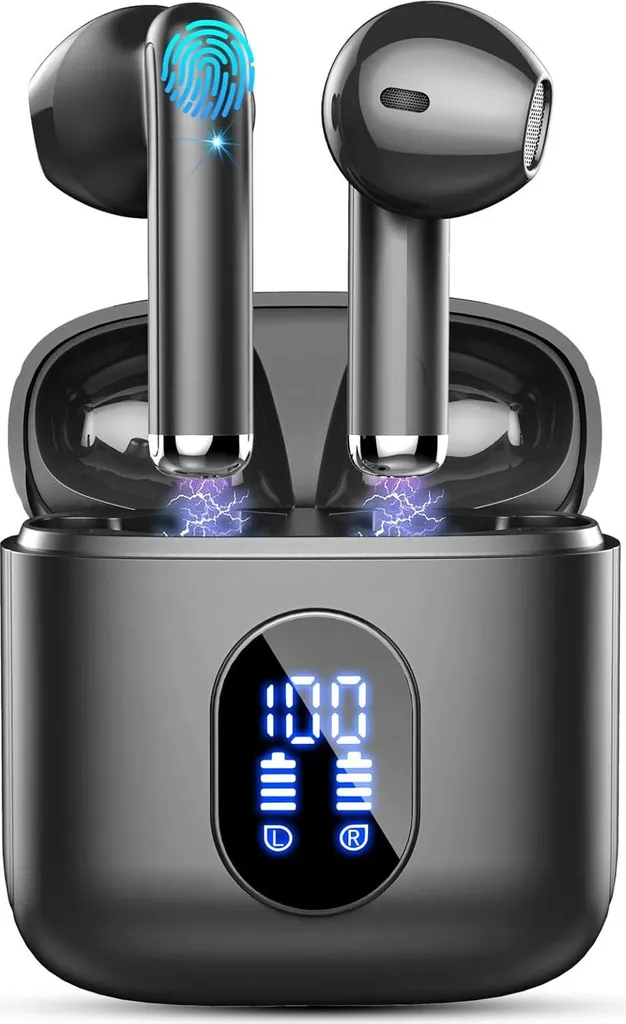 In Ear Kopfhörer mit 4 Mic, Kabellose Kopfhörer 42Std 6D Tiefer Bass ENC Noise Cancelling Earbuds, IP7 Wasserdicht Ohrhörer LED-Anzeige USB-C