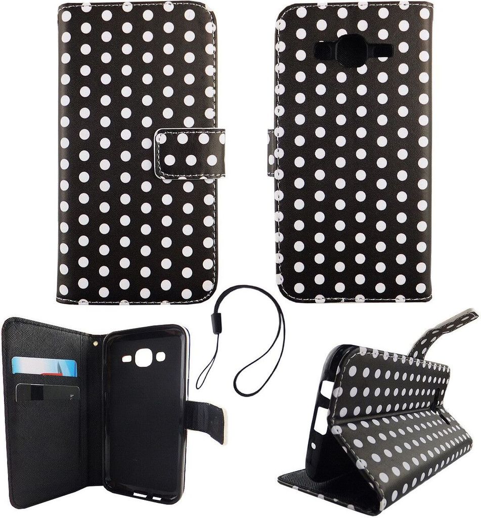 Handyhülle Tasche für Handy Samsung Galaxy J5 2015 Polka Dot Schwarz Weiss