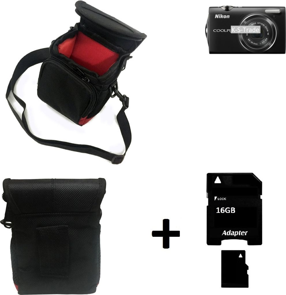 K-S-Trade Kameratasche Fototasche Umhängetasche Schutz Hülle kompatibel mit Nikon Coolpix S5100 mit Zusatzfach und teilbaren Innenraum mit Trennwand