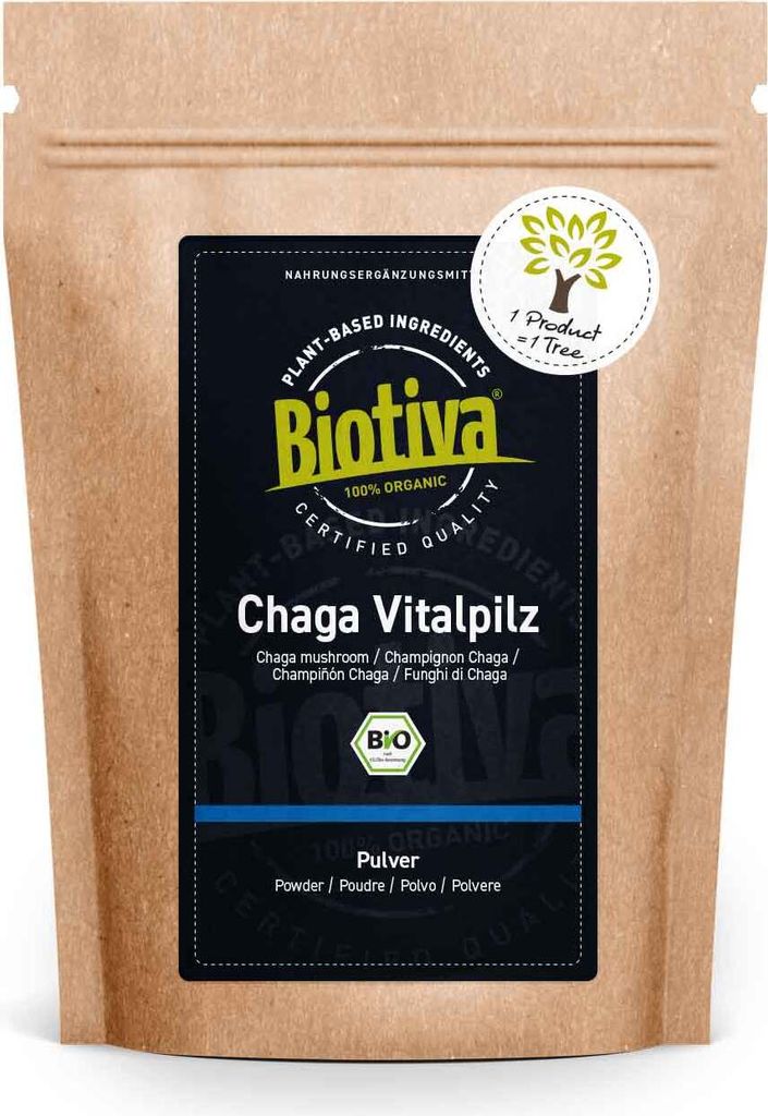 Biotiva Chaga Pilz Pulver 125g aus biologischem Anbau