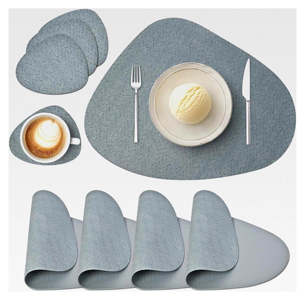 Abwaschbare Tischsets und Untersetzer, runde Platzsets aus Lederoptik, rutschfest, wasserdicht, hitzebeständig (4er Set, Blau)