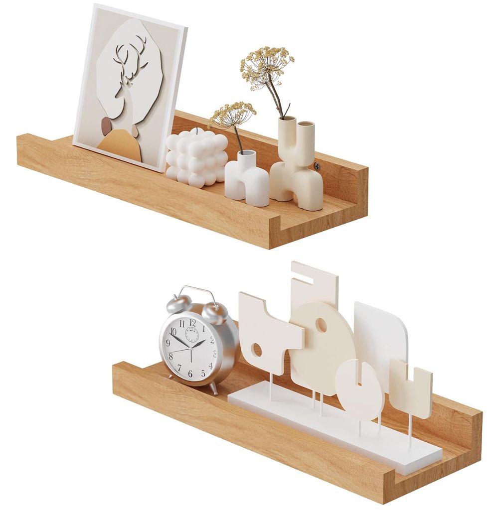 Wandregal, 2er-Set, schwebendes Regal 30 x 12 cm, Holz, Ablage für Bilderrahmen und Dekorationen, für Wohnzimmer, Arbeitszimmer, Badezimmer, Küc...
