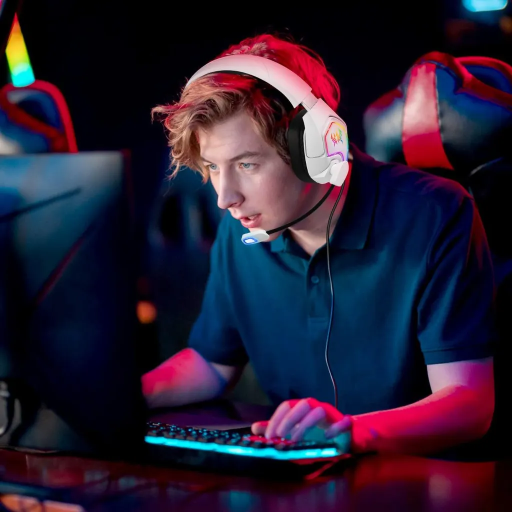 Micro-casque gamer blanc RGB filaire compatible avec PS5 Xbox et Switch - 6
