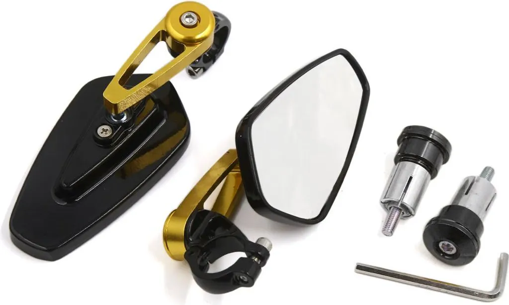 Rétroviseurs Moto 22mm en Aluminium Anodisé Or et Noir Ajustables