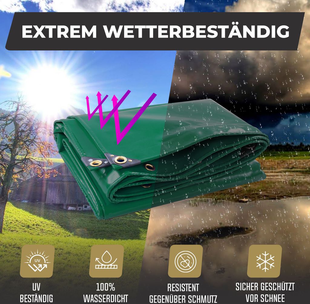 ROTFUCHS Premium Abdeckplane mit Ösen 500x600 cm Grün | 680 Produktbild 4