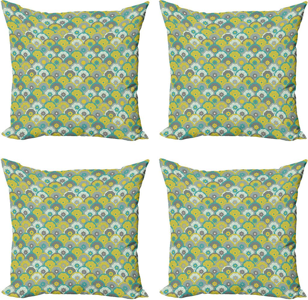 ABAKUHAUS Geometrisch Kissenbezug Set (4 Stück), Fisch-Skala-Mandala-Motiv, Moderner Doppelseitiger Digitaldruck, 40 cm x 40 cm, Mehrfarbig