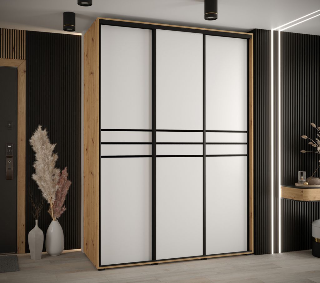 Kleiderschrank ASIRI 10 - 180/60 cm, Eiche handgefertigt / weiß / schwarz