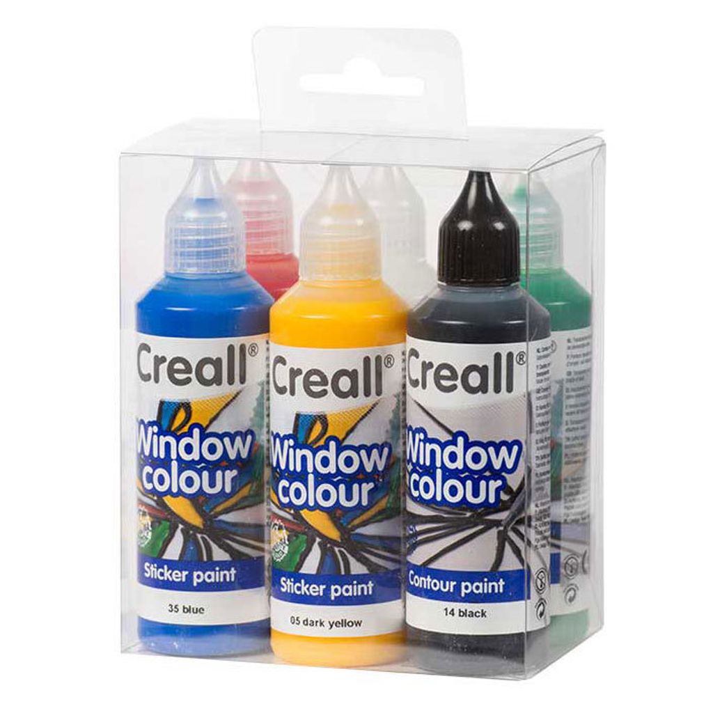 Creall Fensterfarbe Set 6 Farben 80ml - Fenstersticker gestalten
