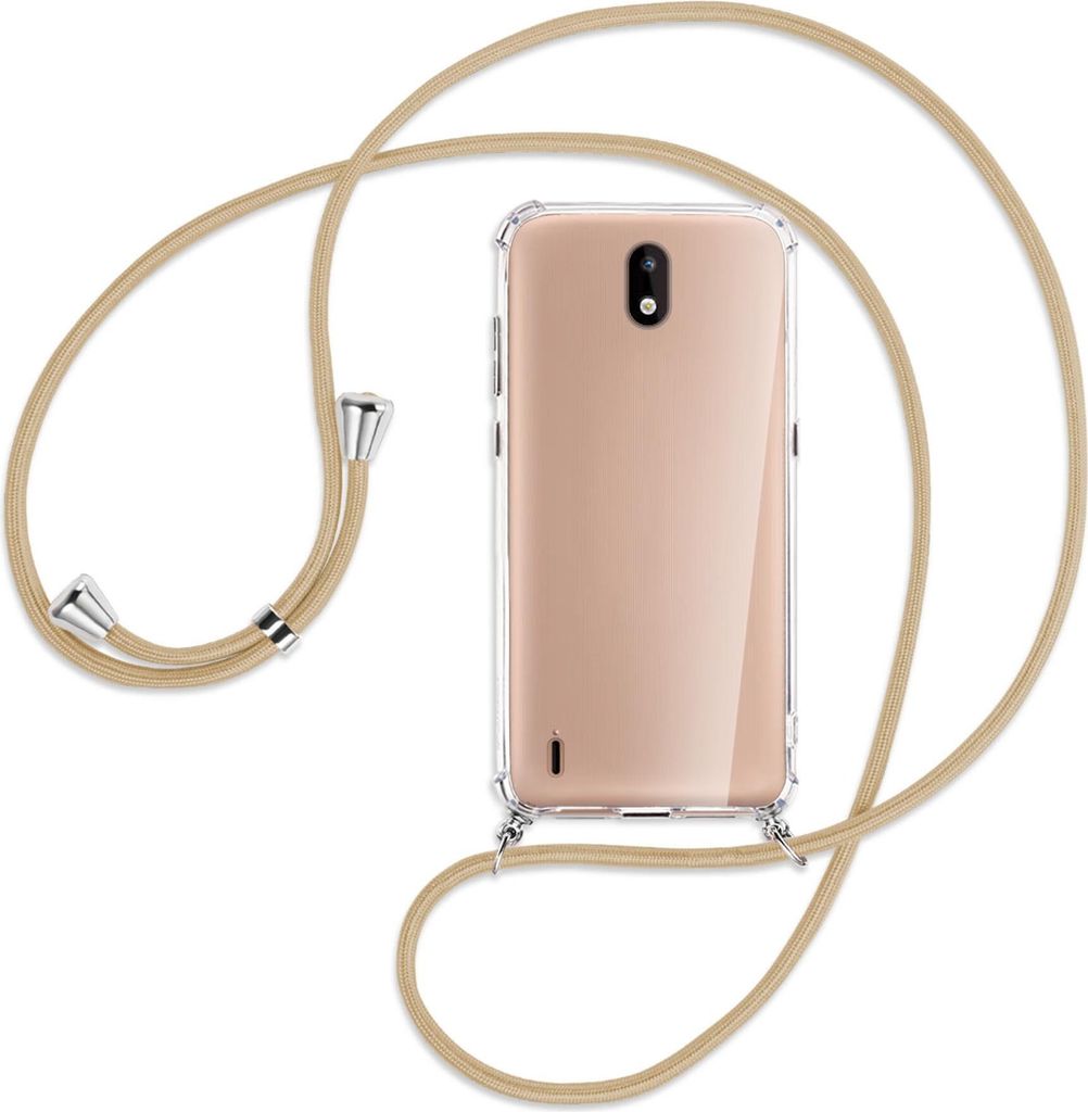 Handykette Backcover-Schutzhülle mit Band (Metall silberfarben) für Nokia 1.3 - caramel