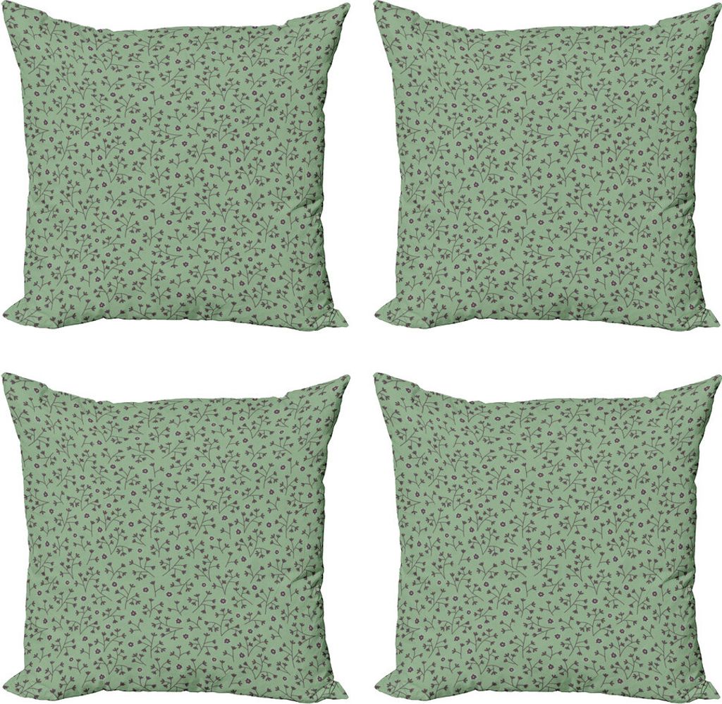 ABAKUHAUS Blumen Kissenbezug Set (4 Stück), Botanical Elements Blumen, Moderner Doppelseitiger Digitaldruck, 40 cm x 40 cm, Peacock grüne Aubergine