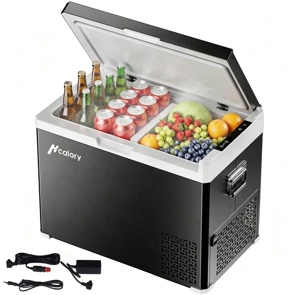HCALORY 30L Kompressor Kühlbox Dualzone -20°C bis 20°C,12/24/230V Elektrische Kühlbox mit Trennwand, Mobiler Camping kühlschrank, Ohne App-Ste...