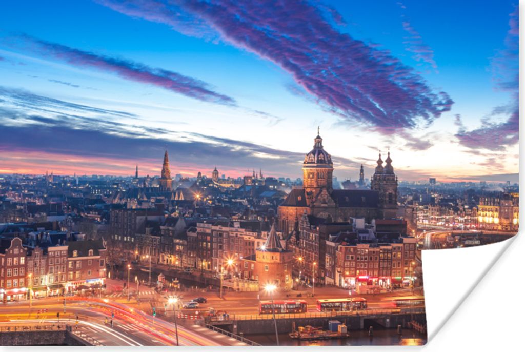 MuchoWow Poster Amsterdam Skyline - Nacht 60x40 cm - Schlafzimmerdekoration