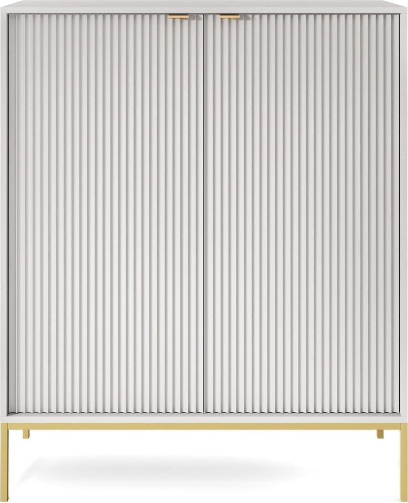 Kommode, Kommode im neuen Stil, Kommode mit Metallgriffen, dekorative Fronten, Glam-Kommode - 104 x 125 x 39 cm - Light ( Grau + Gold)