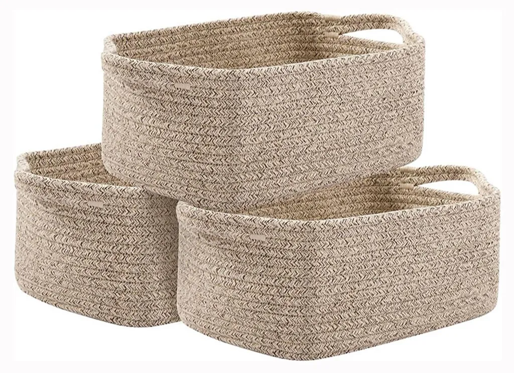 Lot de 3 Petits Paniers de Rangement 33 cm Couleur Lin en Coton Tressé