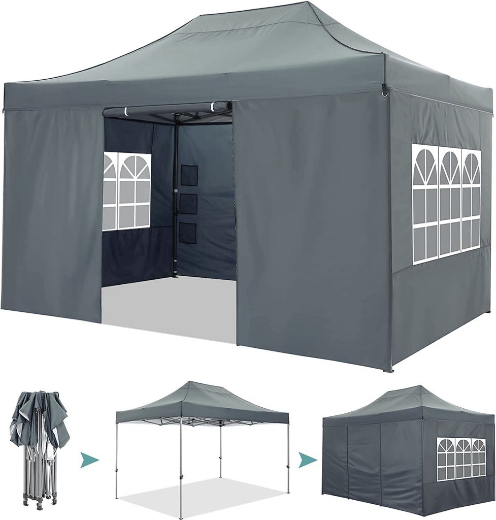 Faltpavillon Pavillons & Partyzelte 3x4,5m, Festzelt Gartenpavillon für Garten Terrasse Feier Party, Wasserdicht & UV-Schutz mit 4 Seitenteilen , ...