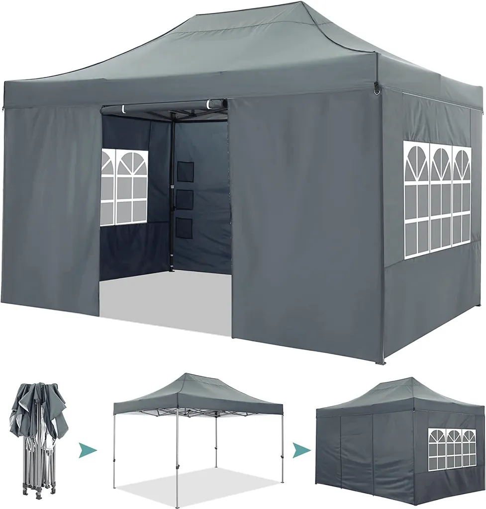 Tente pliante 3x4,5m Pavillon de jardin imperméable bleu avec 4 parois