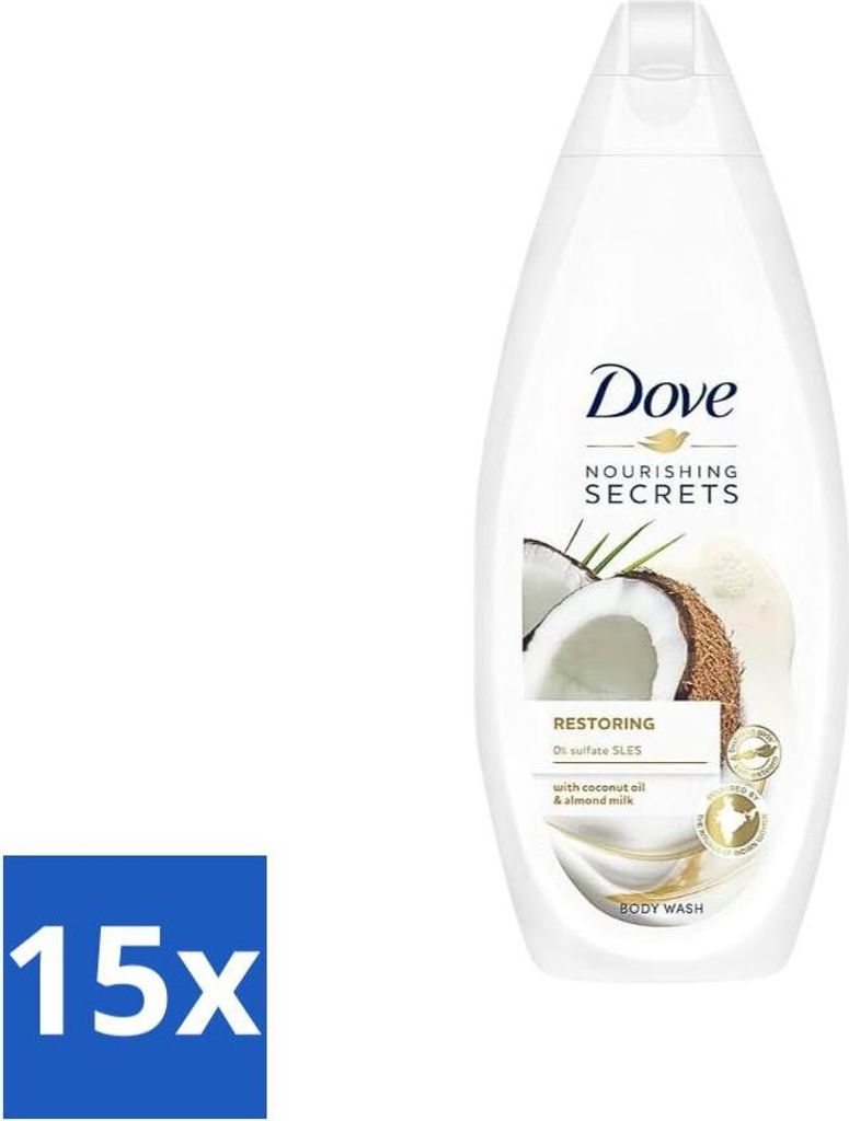 Dove Nourishing Secrets Duschgel – Kokosöl & Mandelmilch – Sulfatfrei – 250 ml - Vorteilspack - 15 Stücke