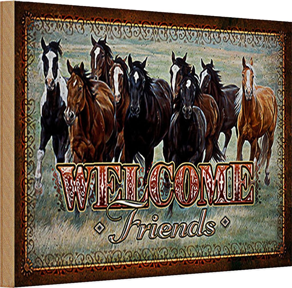 Holzschild Pferde 20x30cm welcome friends