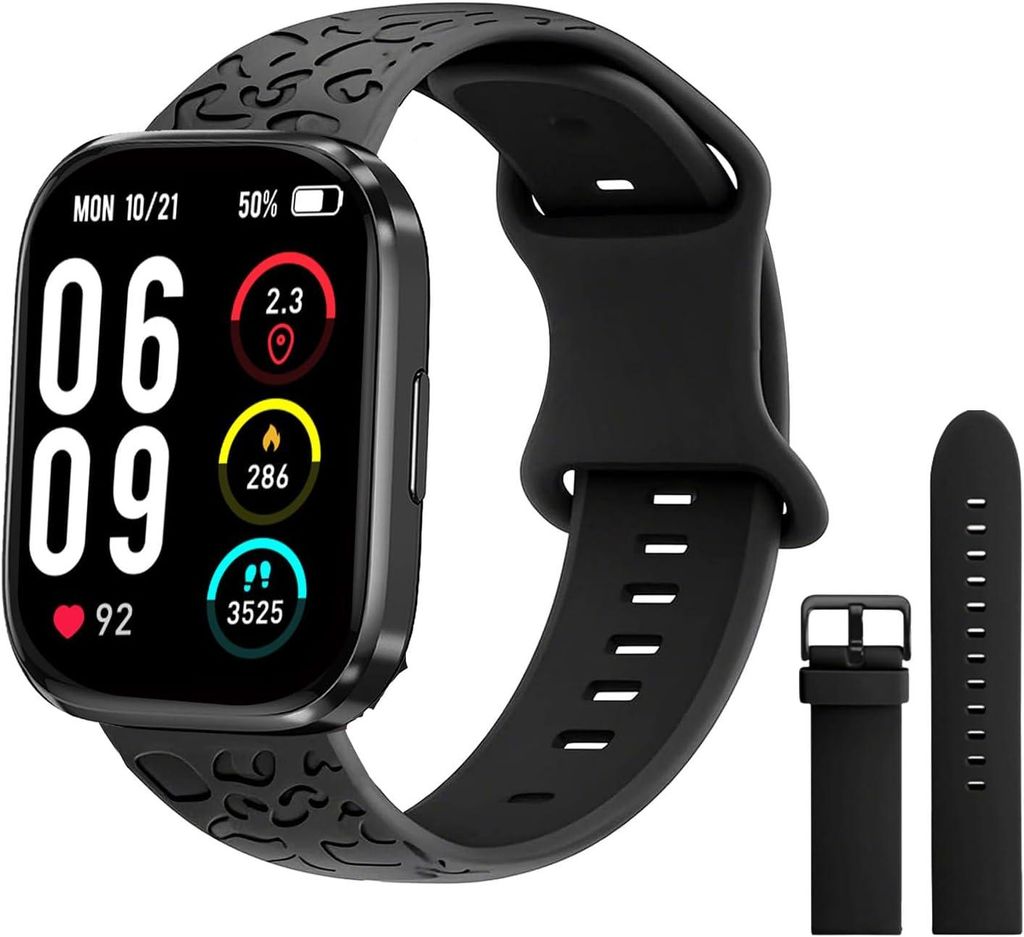 Vtkp Smartwatch 2.1 Zoll HD Touchscreen mit Bluetooth Anrufen 110+ Sportmodi Fitness und Schlaf Tracker Herzfrequenz wasserdicht kompatibel iOS