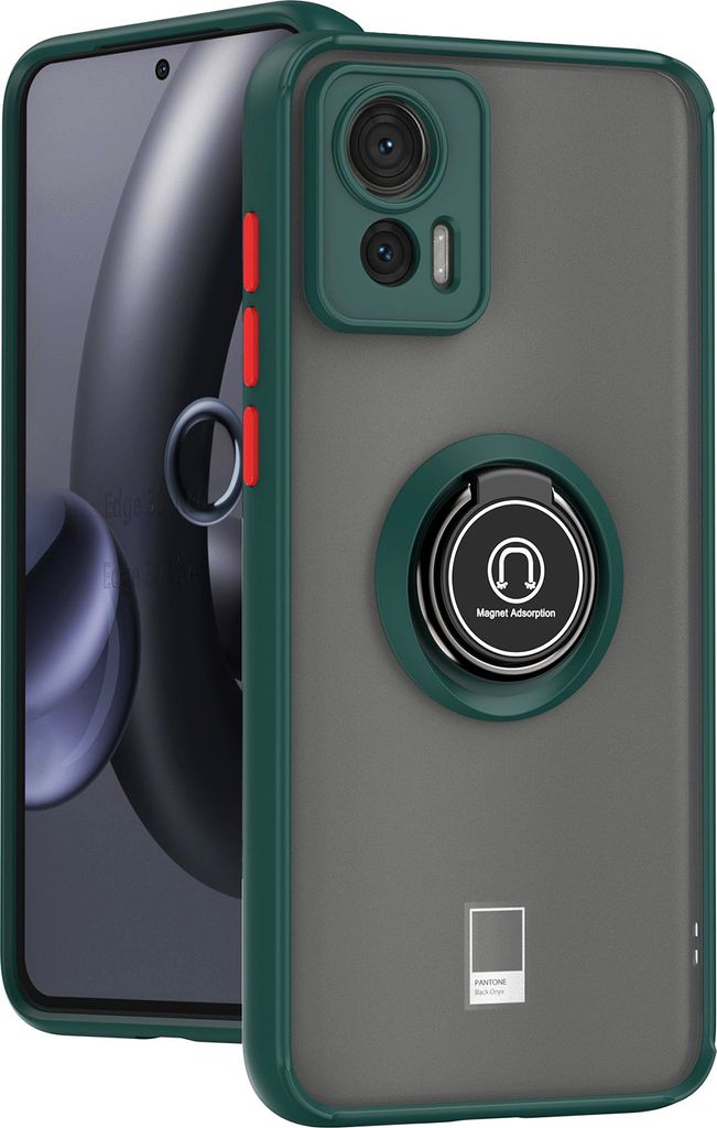 Motorola Edge 30 Neo Hülle, Ring Halter Ständer Matte Transluzent TPU Rahmen Stoßfest Schutzhülle für Motorola Edge 30 Neo dunkelgrün