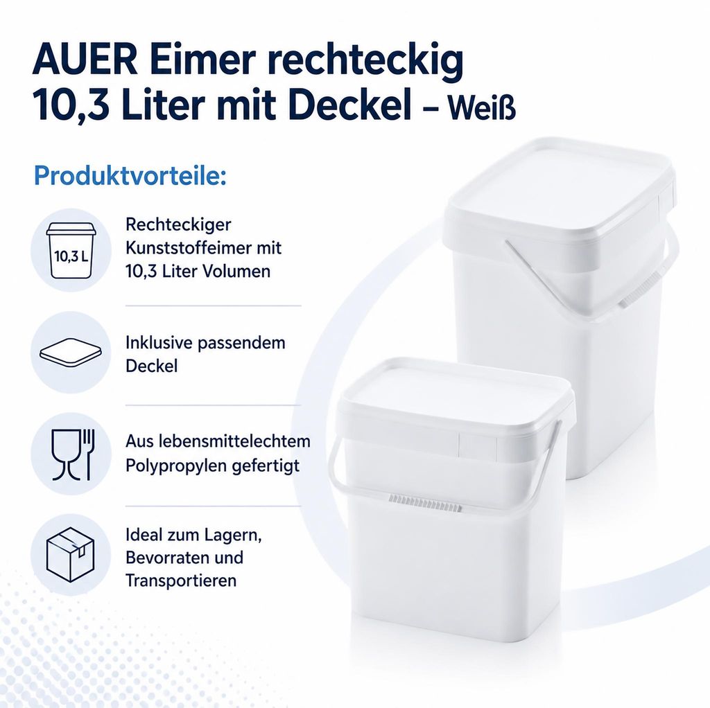 AUER 10,3 Liter Eimer rechteckig mit Deckel 29 x 20 x 27 cm