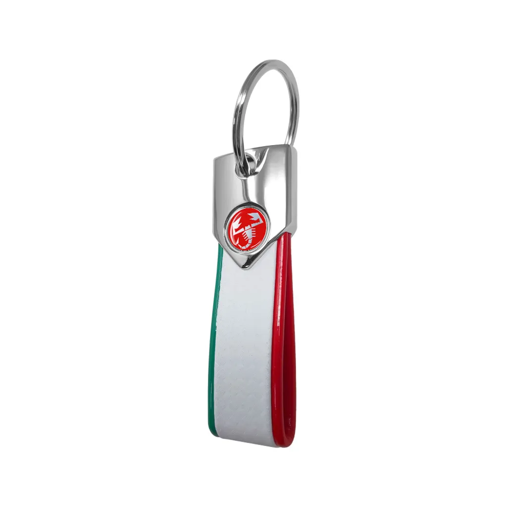 Portachiavi Abarth Originale Tricolore Carbonio con Logo Scorpione Rosso