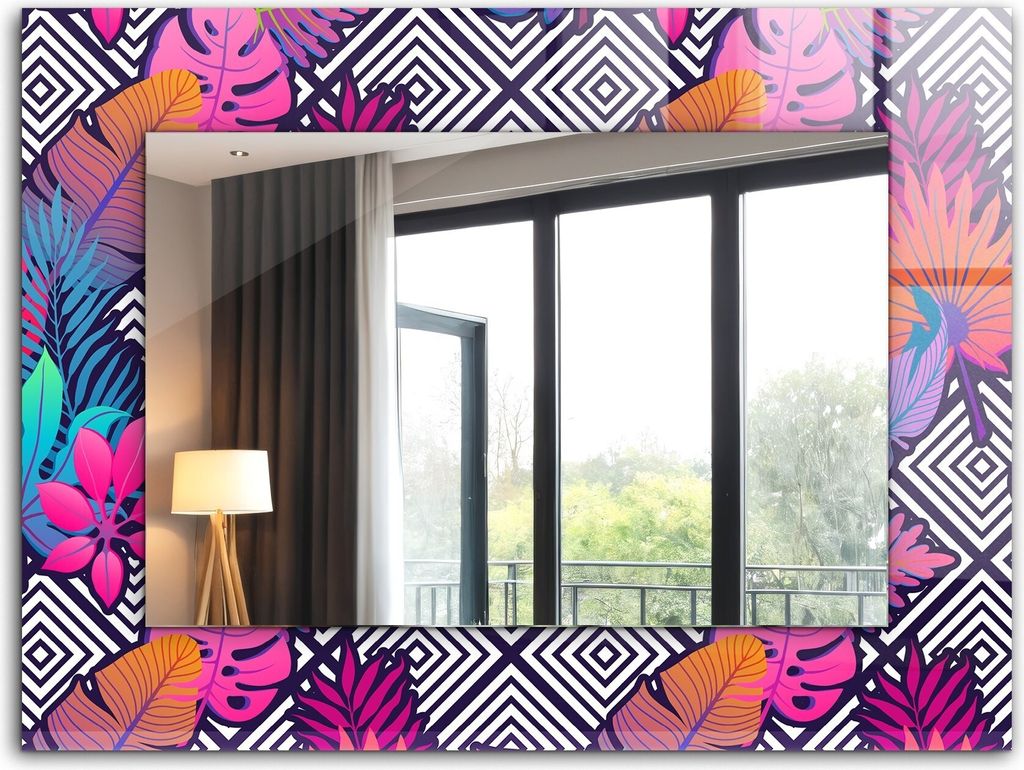 Dekorativer Wandspiegel - Bedruckter Spiegel - Motiv - 80x60 cm - Bunte Tropische Blätter