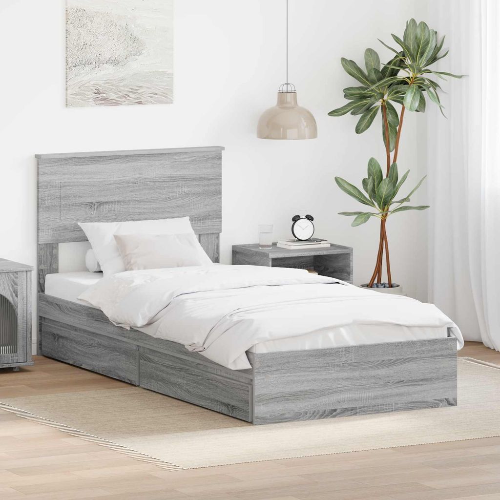 Aufbewahrungsbett Graues Sonoma 90 x 200 cm Holzwerkstoff