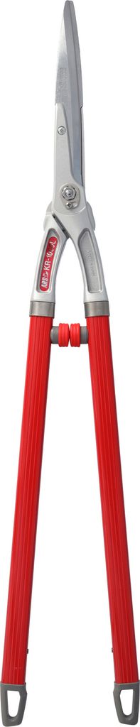 A pair of red-handled shears against a white background.