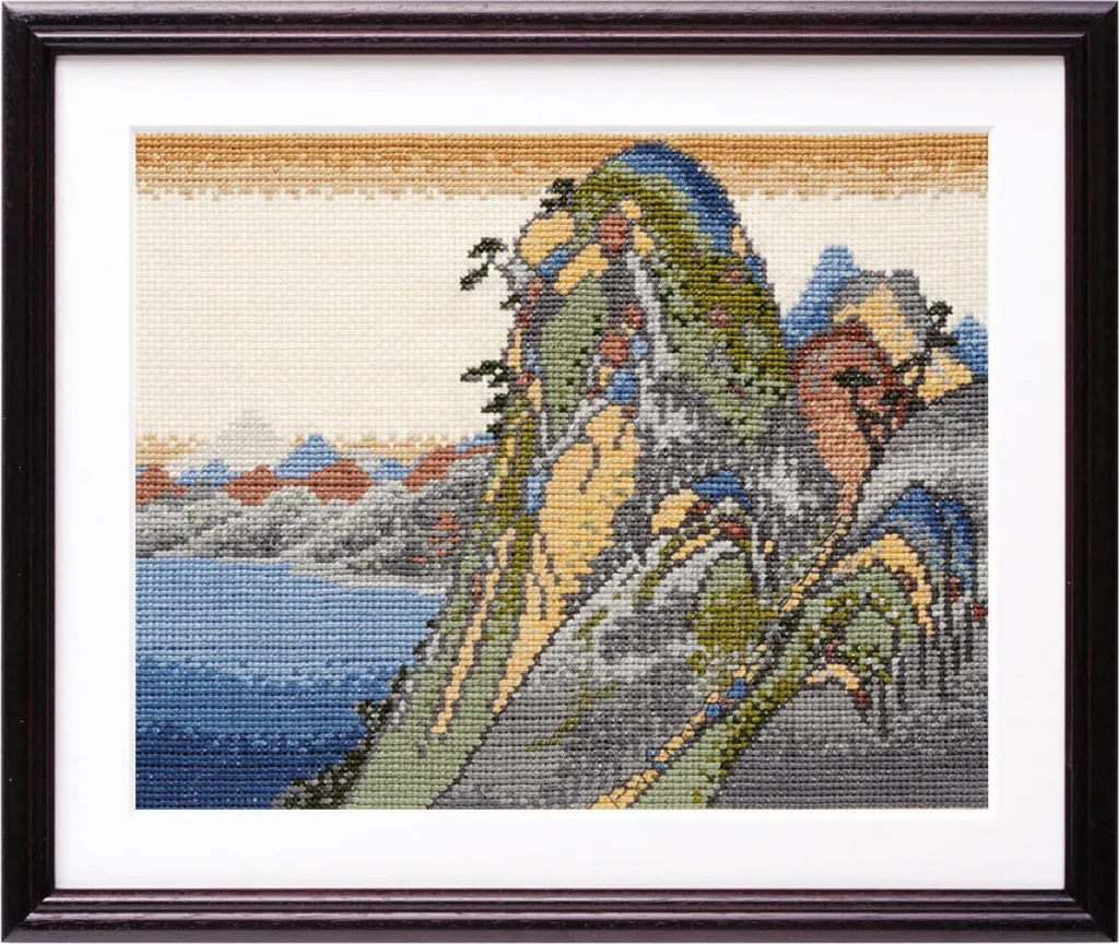 Broderie au point de croix décoration zen Vue du lac Hakone Hiroshige Art