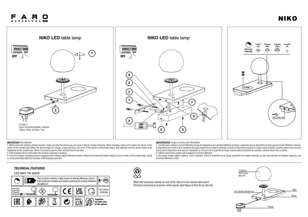 NIKO Lampe de table blanc avec diffuseur PC Faro Barcelona design - 7