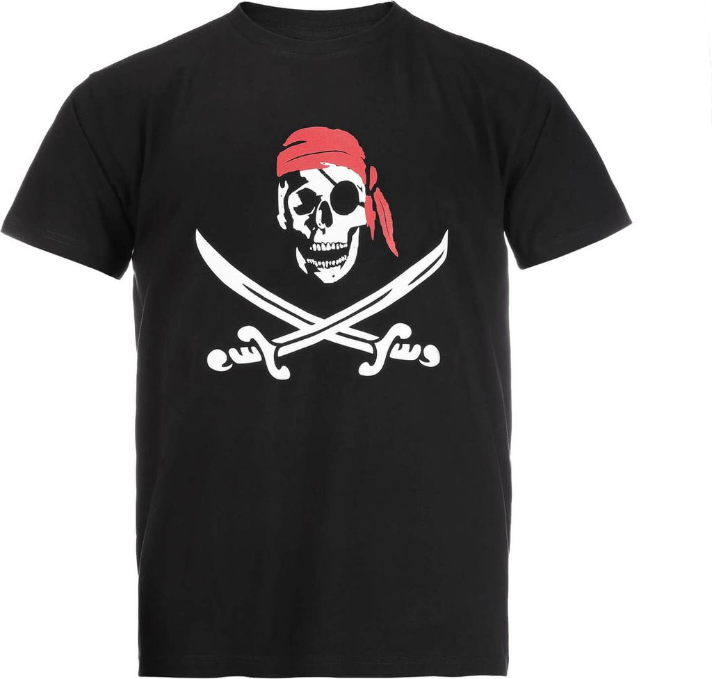 modAS Uni T-Shirt Pirat für Erwachsene - Sommershirt mit Frontprint in Schwarz Größe XL