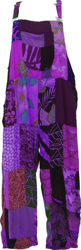 Patchwork Latzhose, Upcycling Sommerjumpsuite - Lila, Damen, Violett, Viskose, Größe: M