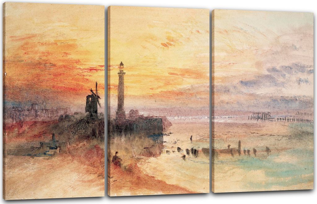 Leinwandbild 3-teilig (120x80cm): William Turner - Great Yarmouth Harbour, Norfolk, echter Holz-Keilrahmen inkl. Aufhänger, handgefertigt in Deuts...