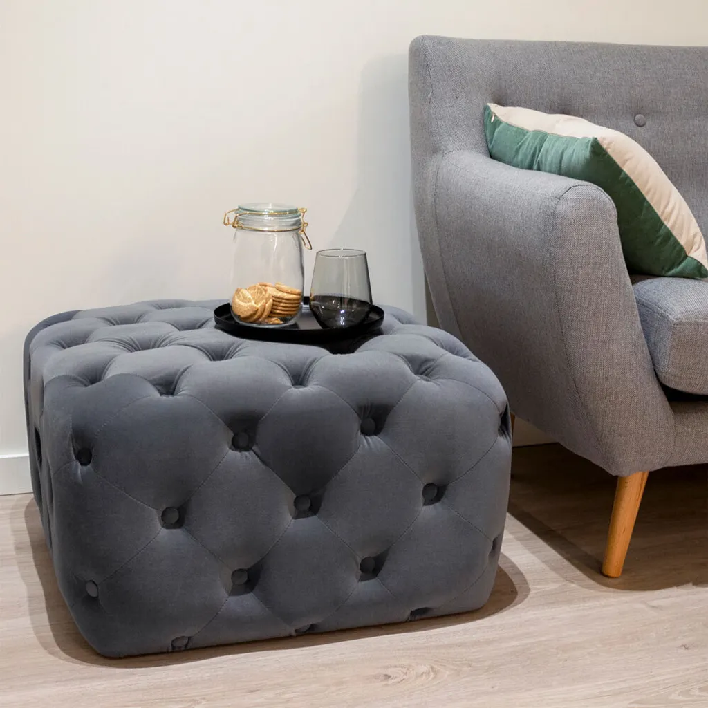 Pouf Velours Samt Zygo Gris Foncé - Finition Haut de Gamme et Confort