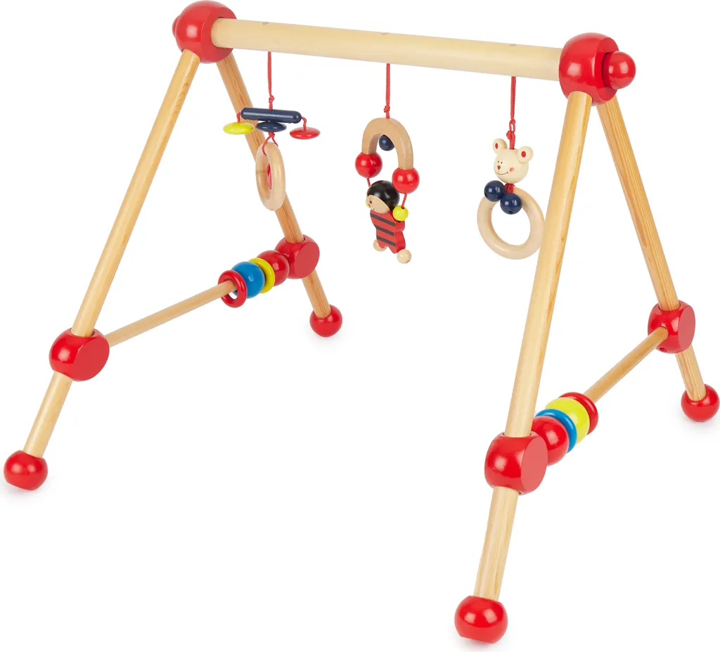 Portique d'éveil en bois robuste Bieco avec figurines et boules colorées