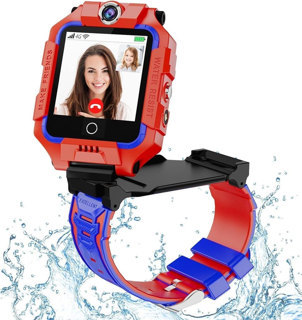 4G-Smartwatch für Kinder, Smartwatch-Telefon mit 360°-Drehung, GPS-Tracker, Anruf, SOS-Kamera, WLAN, 3–12 Jahre, Jungen und Mädchen (Rot)