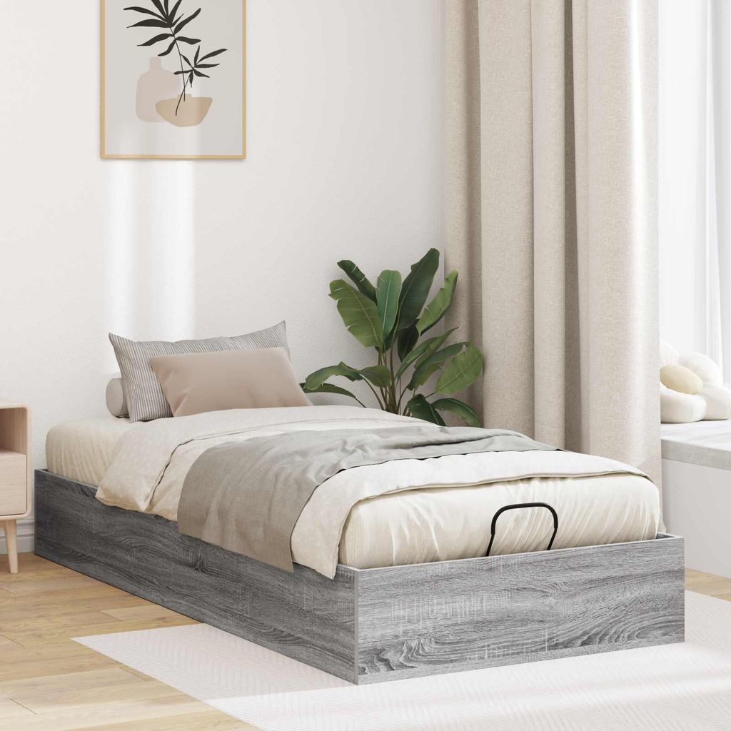 "Schlussverkauf" Einzelbett 1 PLACE - Ottoman Bettgestell einzel - Graues Sonoma 80,5x200 cm Holzwerkstoff C1592
