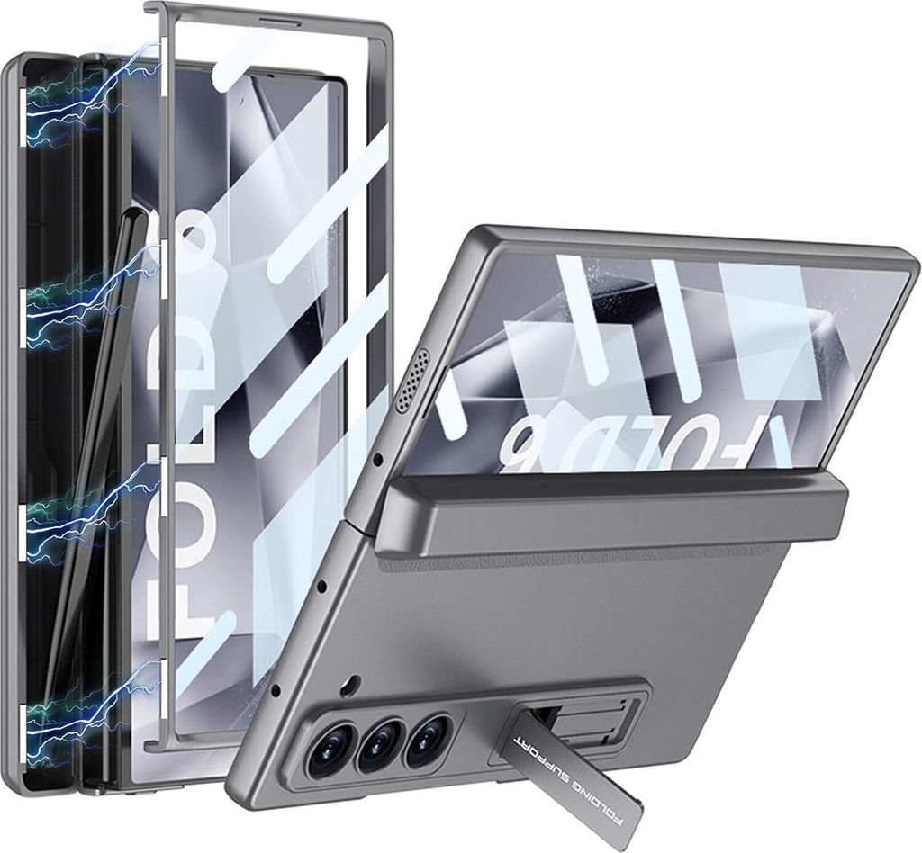 Galaxy Z Fold6 Hülle mit Stifthalter Schutzhülle mit Scharnierschutz Dünn Handyhülle mit Stander und Displayschutz für Samsung Galaxy Z Fold 6...