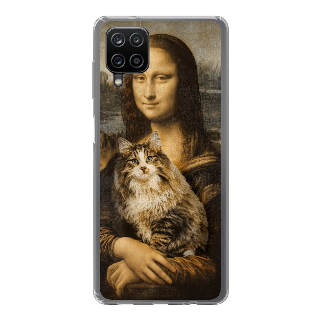 MuchoWow Handyhülle Schutzhülle Hülle für Samsung Galaxy A12 Mona Lisa - Katze - Leonardo da Vinci - Vintage - Kunstwerk - Alte Meister - Gem...