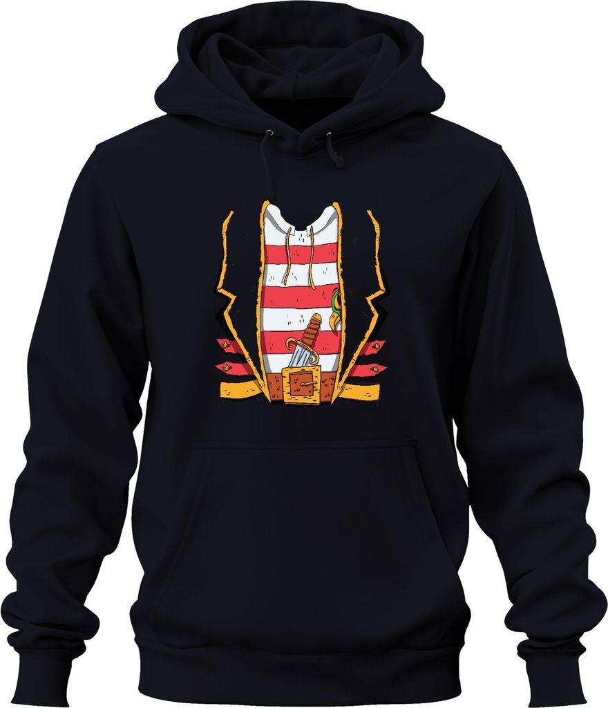 Seeräuber Pirat Dolch Gürtel gestreift Weste Karneval Vintage Uni Hoodie Kapuzenpullover, Navy, 3XL