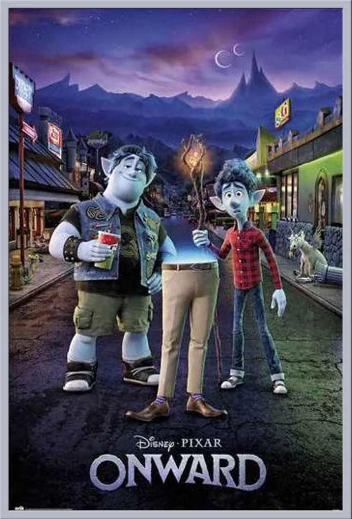 Cadre argenté Shinsuke avec vitre acrylique et affiche Onwards Pixar