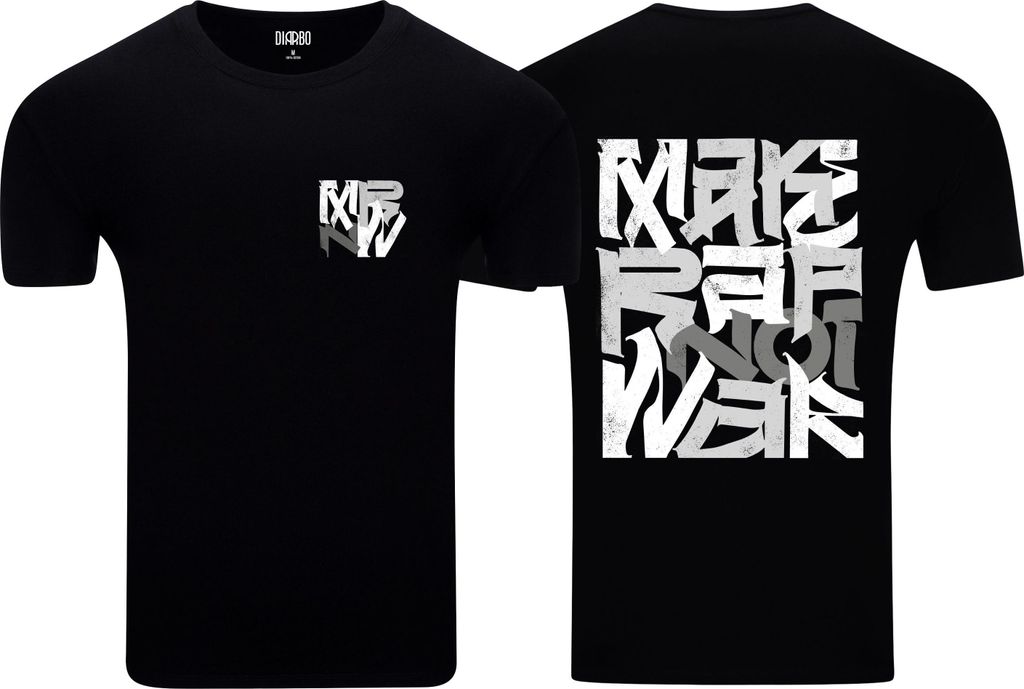 Diarbo Herren T-Shirt mit Musikliebhaber Druck Macht Rap, nicht Krieg Schwarz Gr.XXL