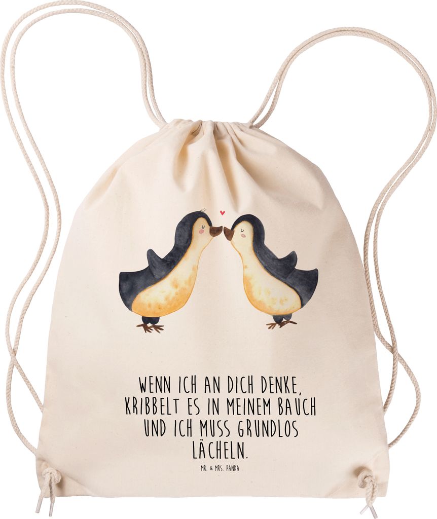 Mr. & Mrs. Panda Jutebeutel Pinguine Kuss - Transparent - Geschenk, Beutel, Freundin, Stoffbeutel, Valentinstag, wander rucksack, leichter, für, T...