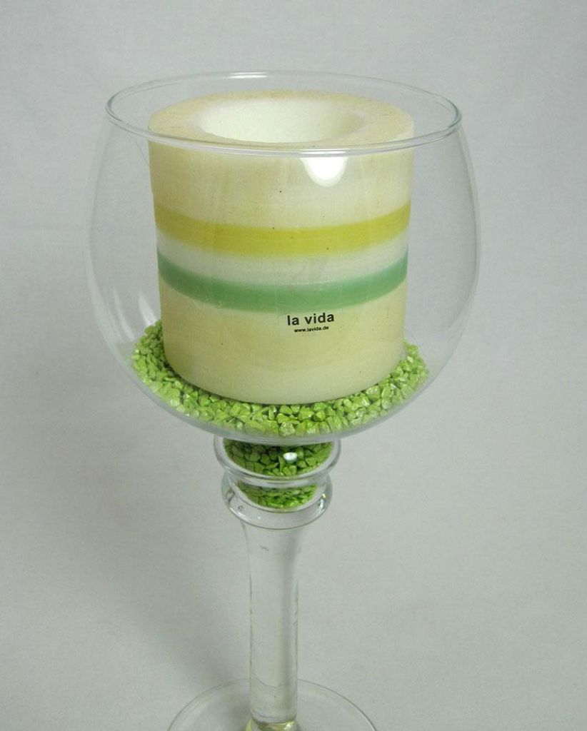 Windlichtkerze Creme-Grün-Gelb mit Farbringen ca. 8cm