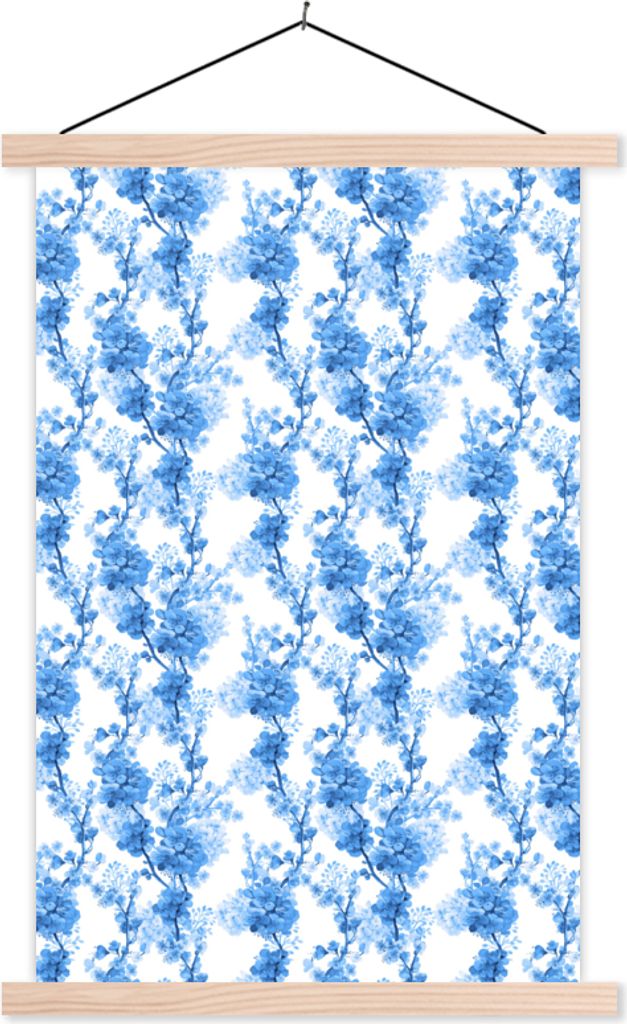 MuchoWow Textilposter Blumen - Blüte - Pflanzen - Blau 120x180 cm mit holzfarbenen Rahmen - Textil-Plakat